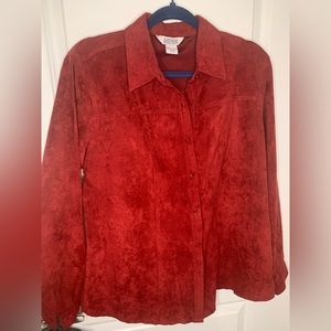 Faux suede button up shirt, size medium, beautiful ruby red colour